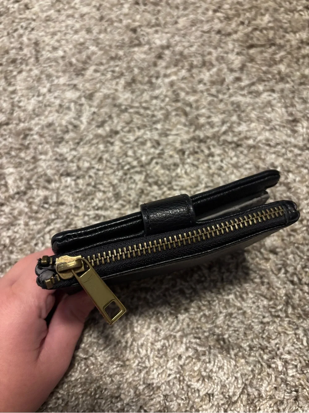Fossil Black Leather Zip Wallet with Snap Tab